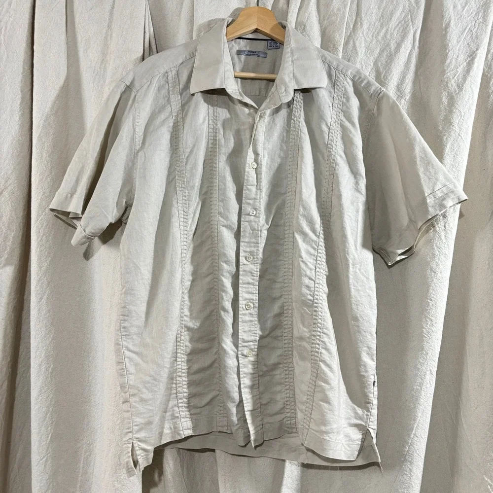 Nono‎ Maldonado Mens XL Beige Ramie Cotton Guayabera Short Sleeve Shirt